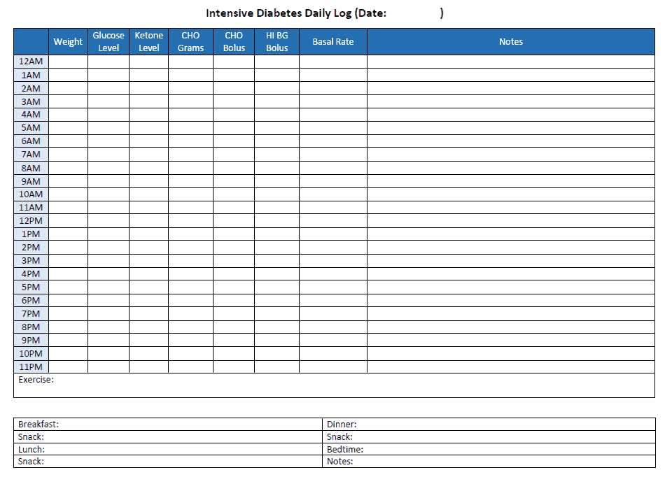 An Example Of A Logbook Used By Diabetics To Record Blood Sugar